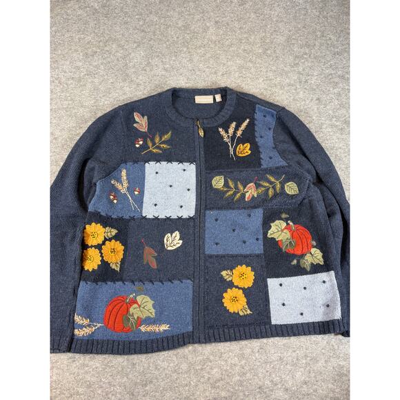 Vintage Croft & Barrow Patchwork Cardigan Womens XL Pumpkin Floral Knit Grandma - Picture 1 of 4